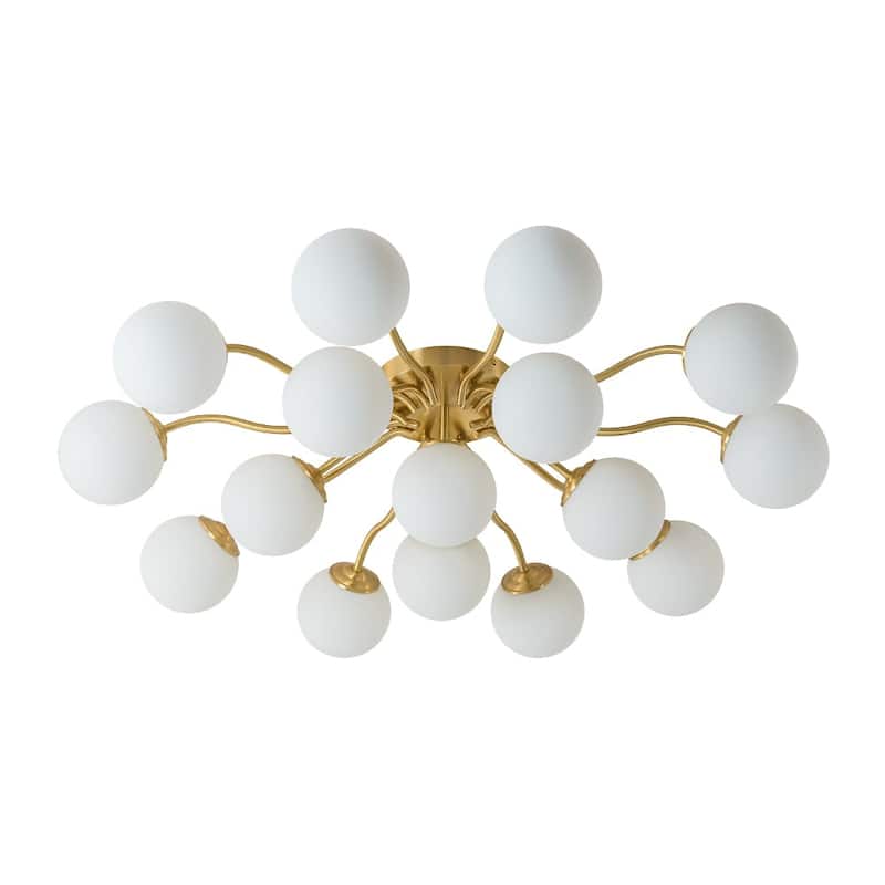 Milky Glass Globe Brass Sputnik Bubble Ceiling Light - 30in Chandelier