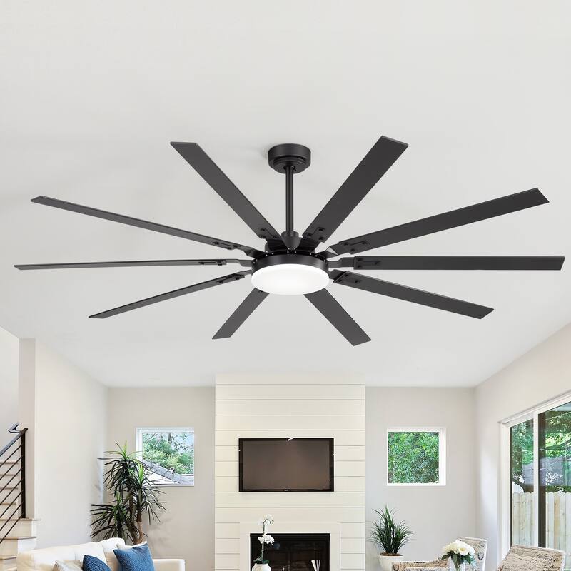 Large 84"/72" Reversible 10-Blade Integrated Ceiling Fan with LED Light Kit and Remote