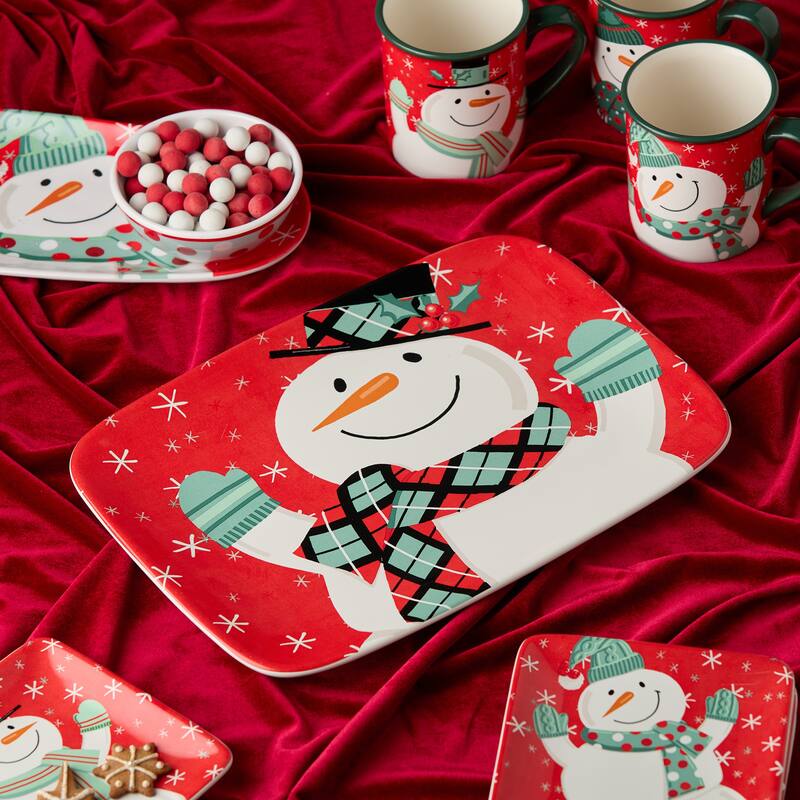 Certifed International Christmas Whimsy Snowman Rectangular Platter 14" x 10" - 14 L x 10 W x 1.125 H