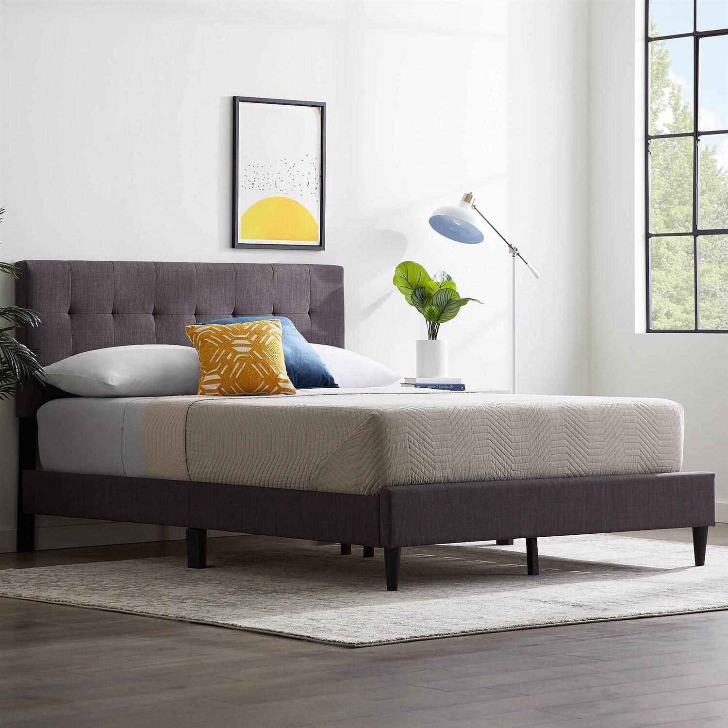 Dark gray tufted headboard discount