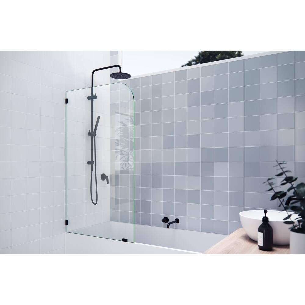 Glass Warehouse 34" x 58.25" Frameless Bathtub Shower Door - Single Fixed Panel Radius