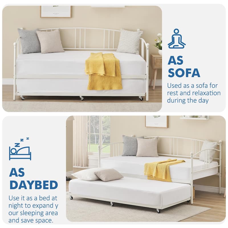 Heavy Duty Metal Daybed With Trundle Platform Sofa Bed for Bedroom