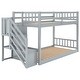 preview thumbnail 9 of 9, Contemporary Style Twin over Twin Wooden Bunk Bed,Storage Staircase Aside,Full-Length Guardrail