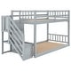 preview thumbnail 3 of 16, Twin over Twin Floor Kids Bunk Bed, Ladder with Storage, Gray