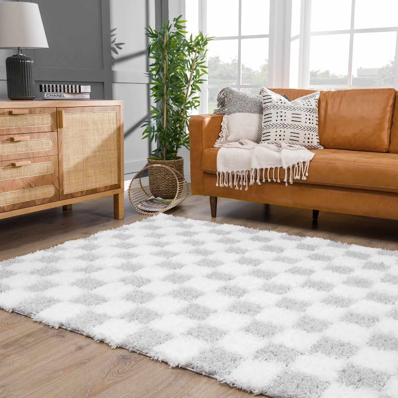 Hauteloom Atira Living Room, Bedroom Area Rug - Contemporary - Plush Pile - Light Gray,Cream - 7'10" x 10'3"