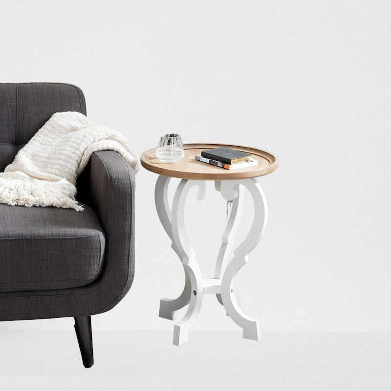 Scrolled Wood Round End Accent Table - 25x19x19