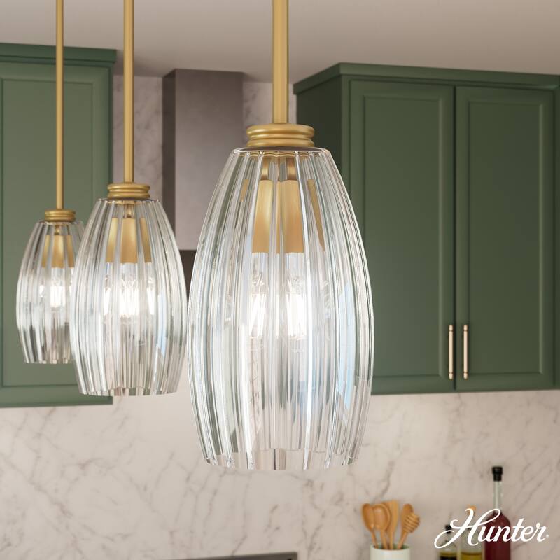 Hunter Rossmoor Luxe Gold 1 Light Pendant w/ Clear Glass - Kitchen, Dining Room, Foyer - Formal, Modern - Designer! - 6" x 11"