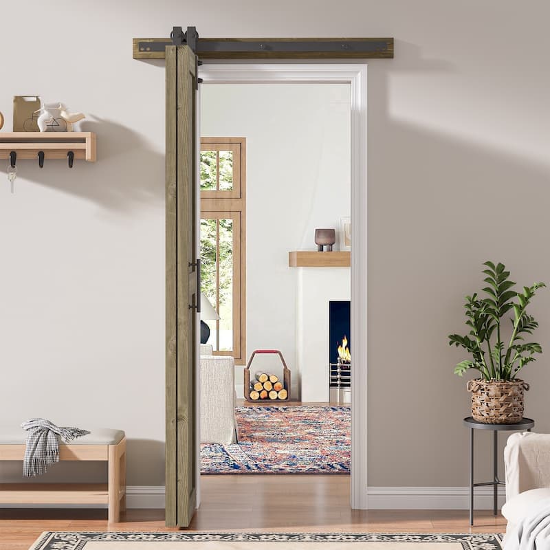 Assembled 30in./32in./36in./40in./44in./48in. x 84 in. Solid Core Pine Wood Bi-Fold Door With Hardware Kit