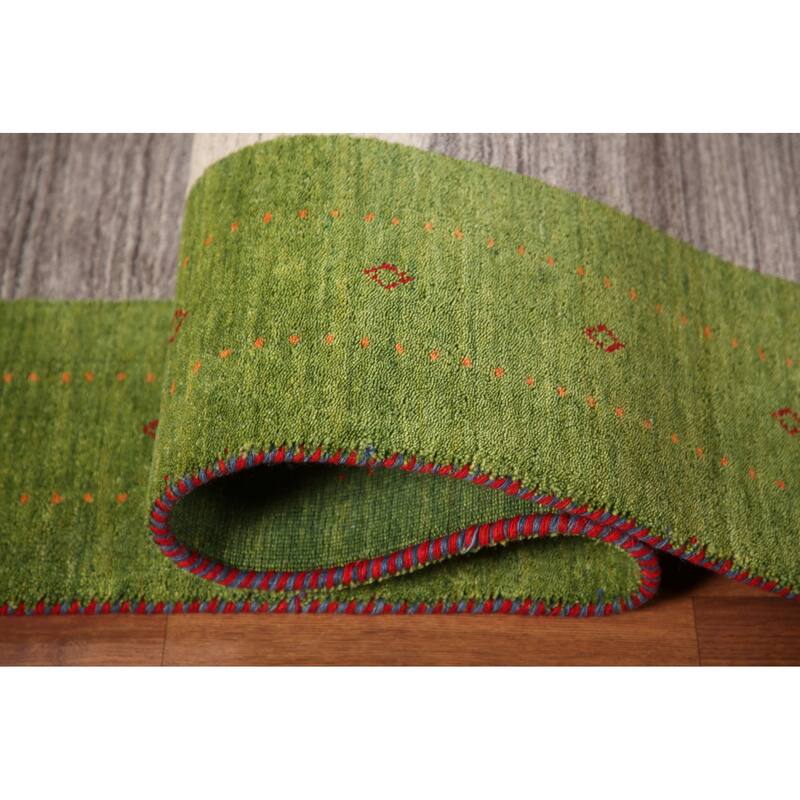 Striped Gabbeh Oriental Area Rug Hand-Knotted Multi-Color Wool Carpet - 8'1" x 9'8"