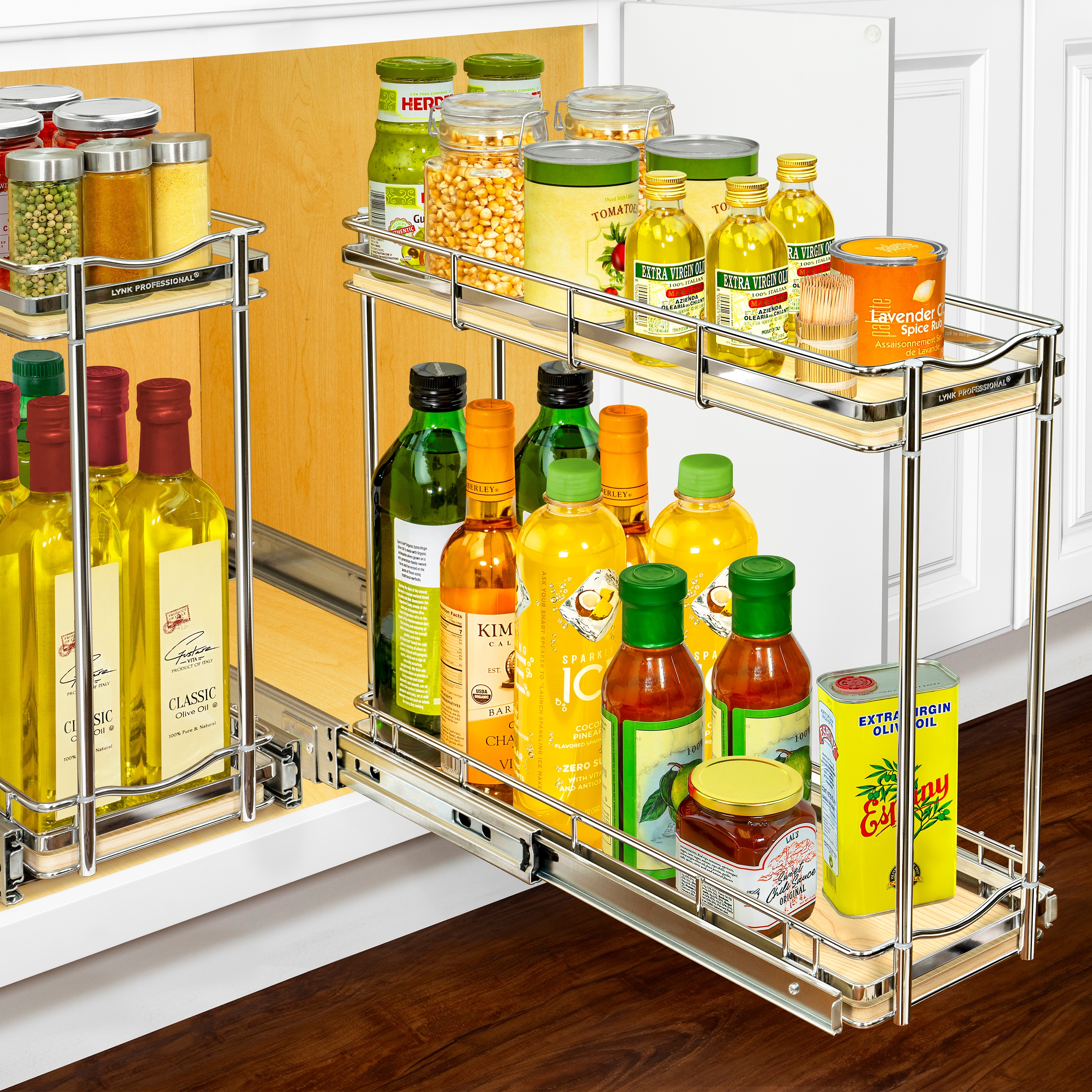 LYNK PROFESSIONAL Elite Pull Out Cabinet Organizer 6x21 Sliding Spice Bottle Storage Lifetime Ltd Warranty Wood