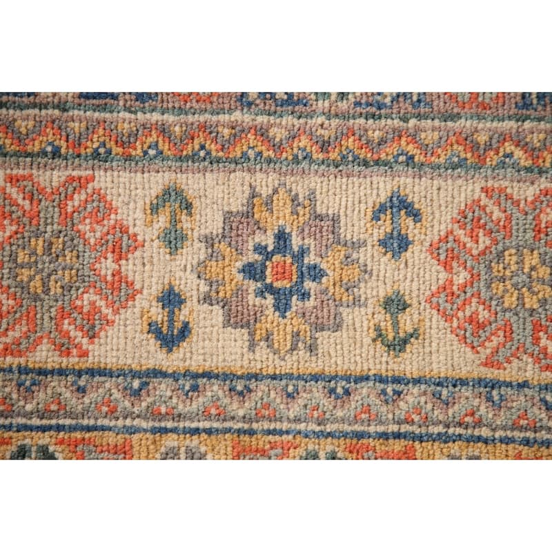 Blue Geometric Kazak Oriental Area Rug Handmade Wool Carpet - 4'0"x 5'10"