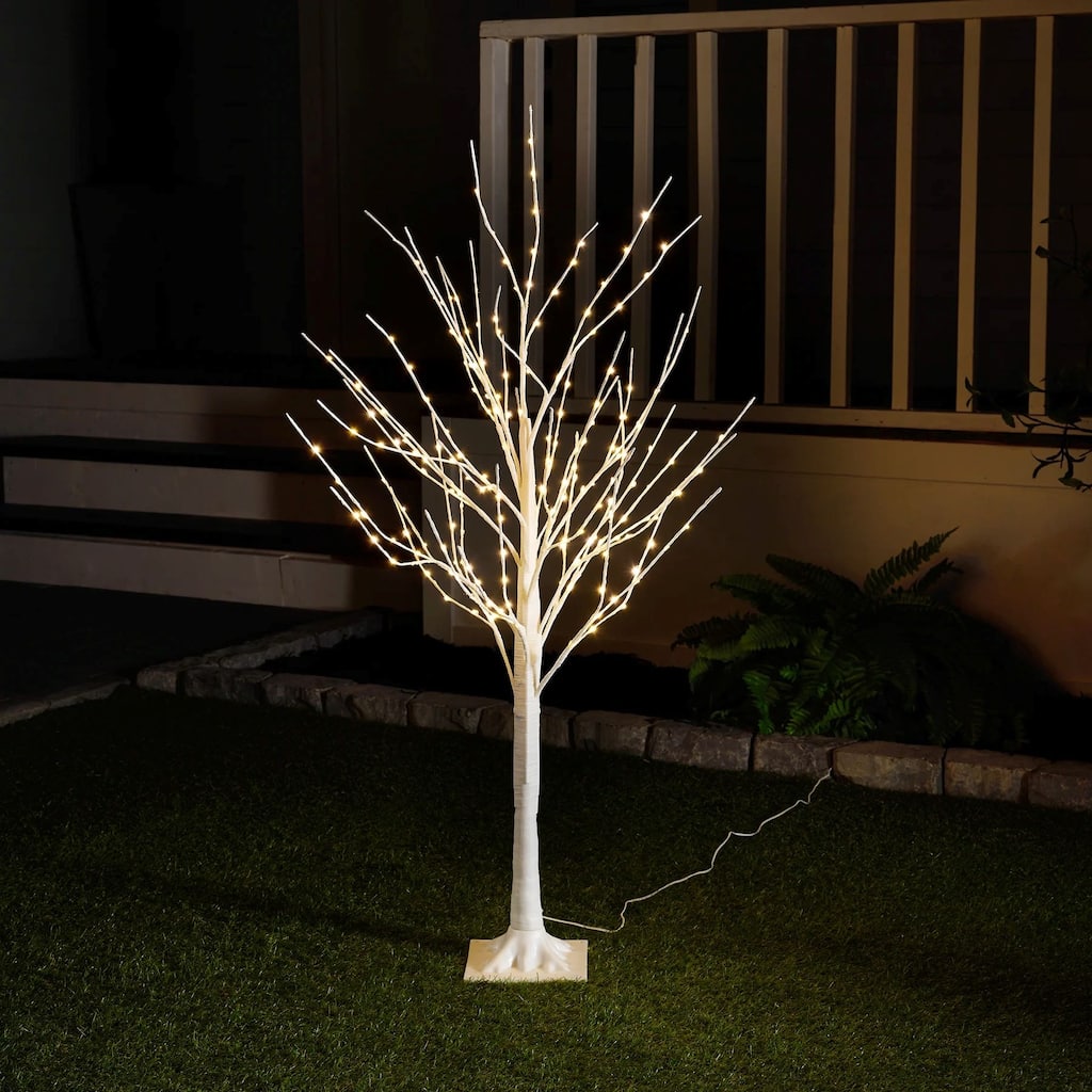 5' Medium Birch Artificial Christmas Tree, Warm White LED Lights