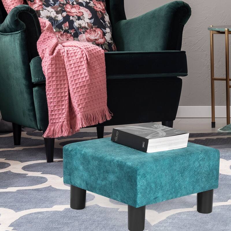 Adeco Footstool Ottoman PU Leather Footrest Modern Square Stool