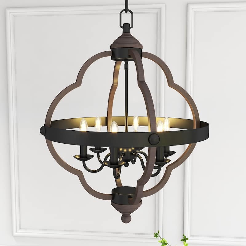6 Light Unique/Statement Globe Accent Chandelier - 25.04"*19.85"*19.85" - 25.04"*19.85"*19.85" - Black