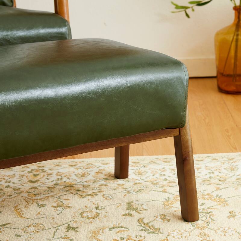 Glitzhome 30.75"H Mid-Century PU Leather Armchair with Ottoman Set