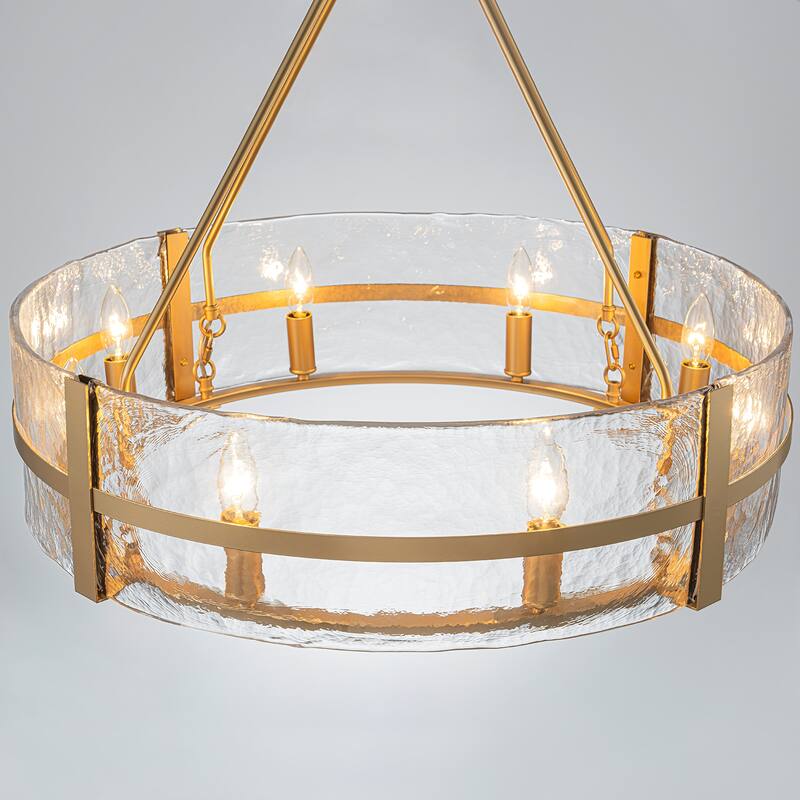 Dimmable Large Drum Glass Chandelier for Dining Room High Ceiling Living Room