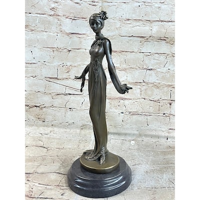 Art Deco Bronze Fashion Model Statue Sculpture Figure Decor 13 Inches X 5 Inches