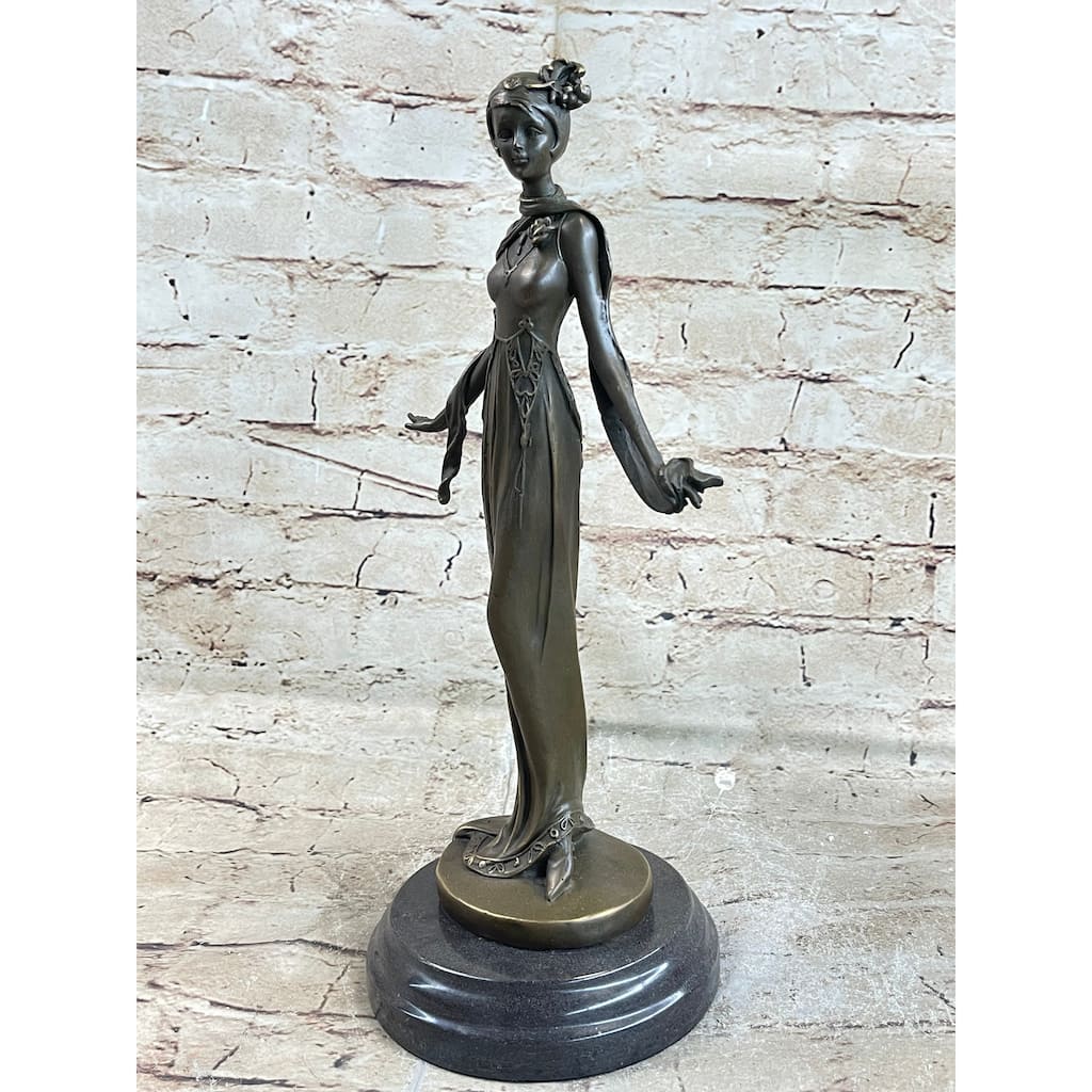 Art Deco Bronze Fashion Model Statue Sculpture Figure Decor 13 Inches X 5 Inches