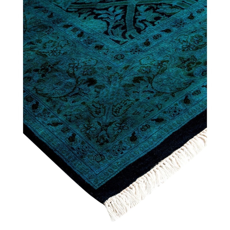 Overton Hand Knotted Wool Vintage Inspired Modern Contemporary Overdyed Blue Area Rug - 6' 2" x 8' 10"