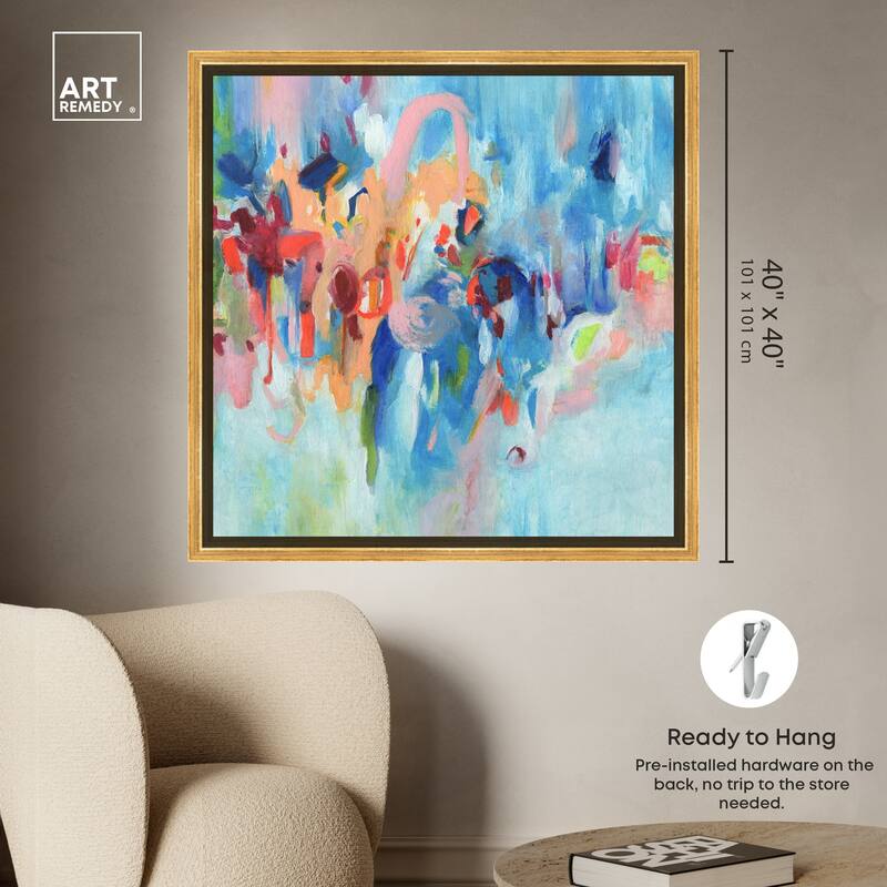 Art Remedy New Sky Framed Blue Abstract 1 Piece Canvas Wall Art
