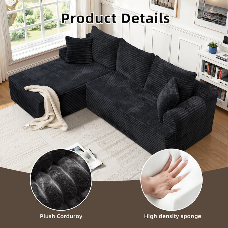 L-Shaped Corner Sectional Sofa Set with Side Chaise Lounge, Soft Foam Cushion Modular Sofa Corduroy Leisure Couch