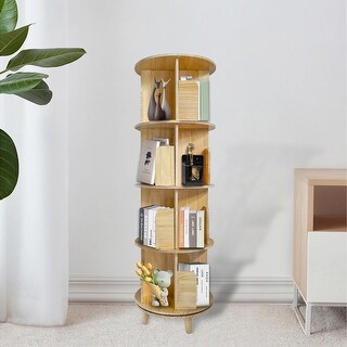 Rotating Bookmarks Rack 4-Layer Rotating Bookcase 360 Rotating Display Rack Pine Wood Rotating ...