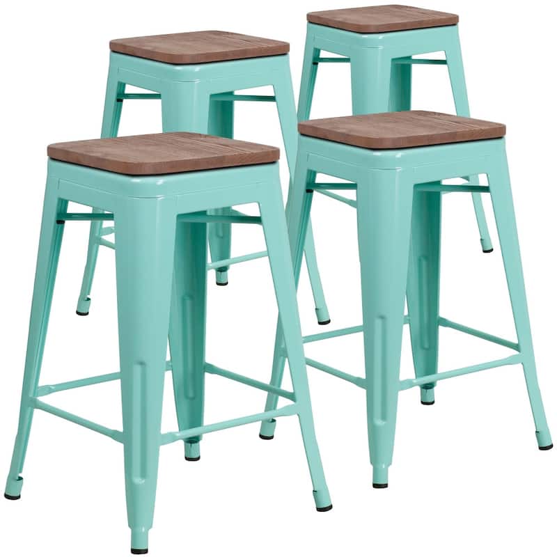4 Pk. 24" High Backless Counter Height Stool with Square Wood Seat