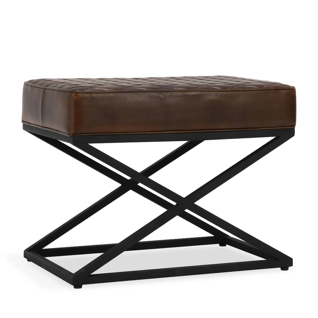 Classic Home Bruno Brown Leather Bench Stool