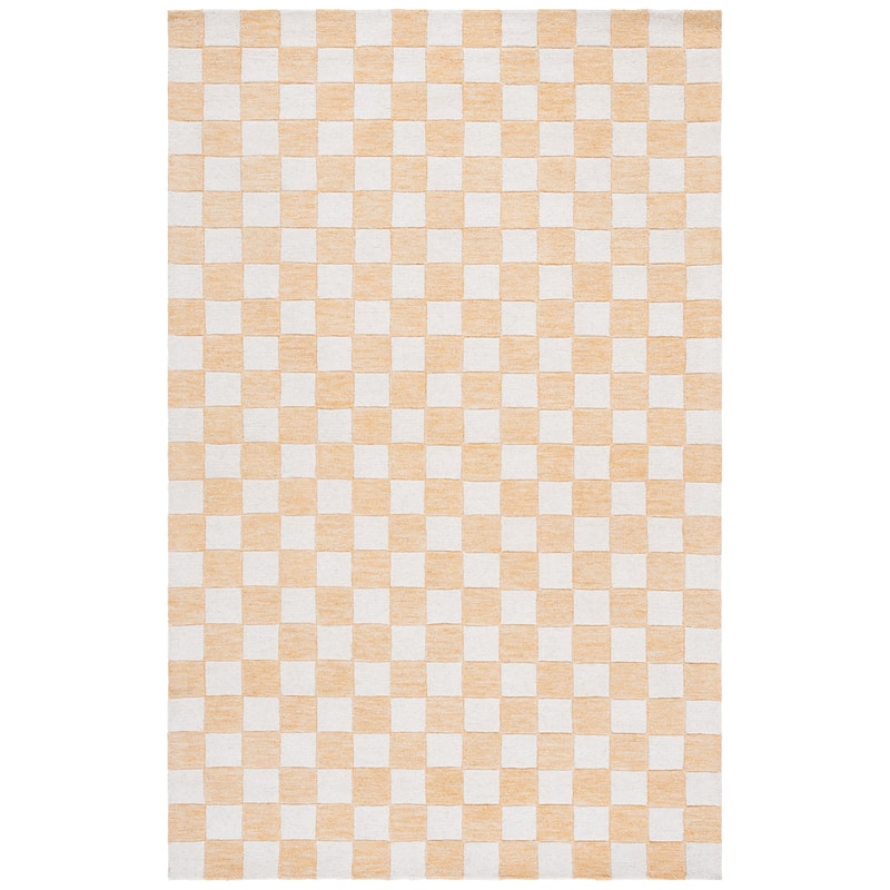 SAFAVIEH Handmade Ebony Gulnur Farmhouse Checkered Wool Rug - 4' x 6' - Gold/Ivory