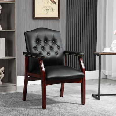 Modern 26.57" Upholstered Leather Buttons Tufted Arm Chairs with Nailheads