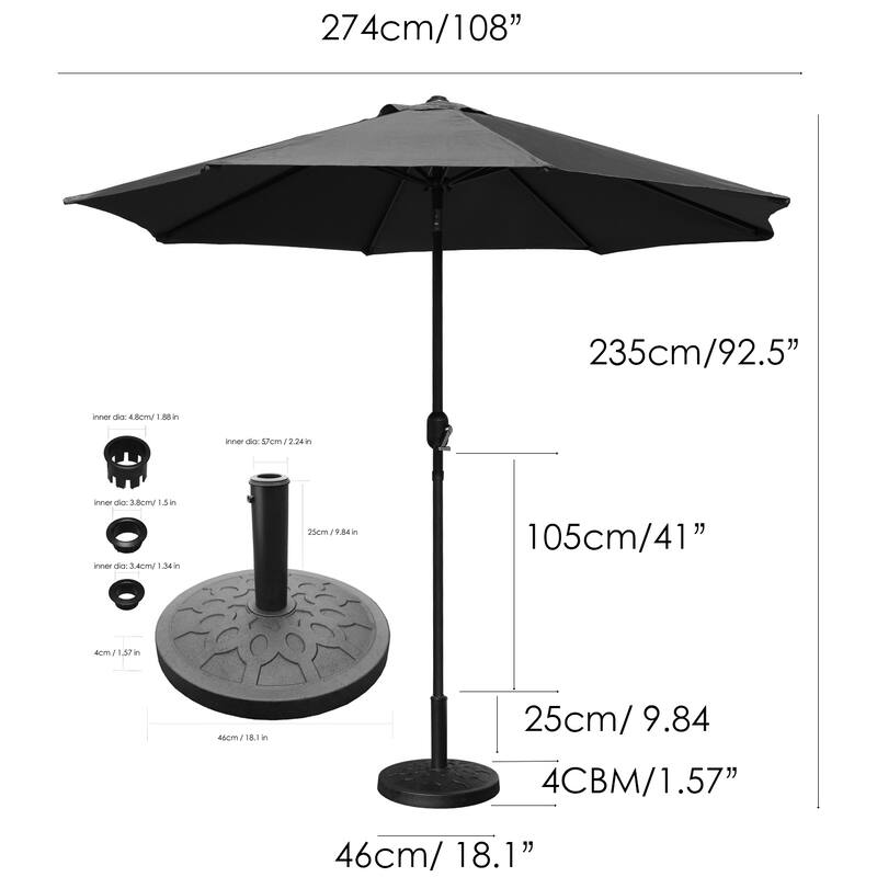 Davee 9 Ft Outdoor Patio Market Umbrella with Base - Green
