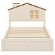 preview thumbnail 5 of 46, Bedroom Solid Wood Platform Bed House-Shaped Headboard Walnut Roof with LED Window Bed Frame Platform No Box Spring Needed