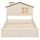 preview thumbnail 6 of 10, Beige Twin Size Wood Platform Bed with House-shaped Headboard and Built-in LED for Bedroom
