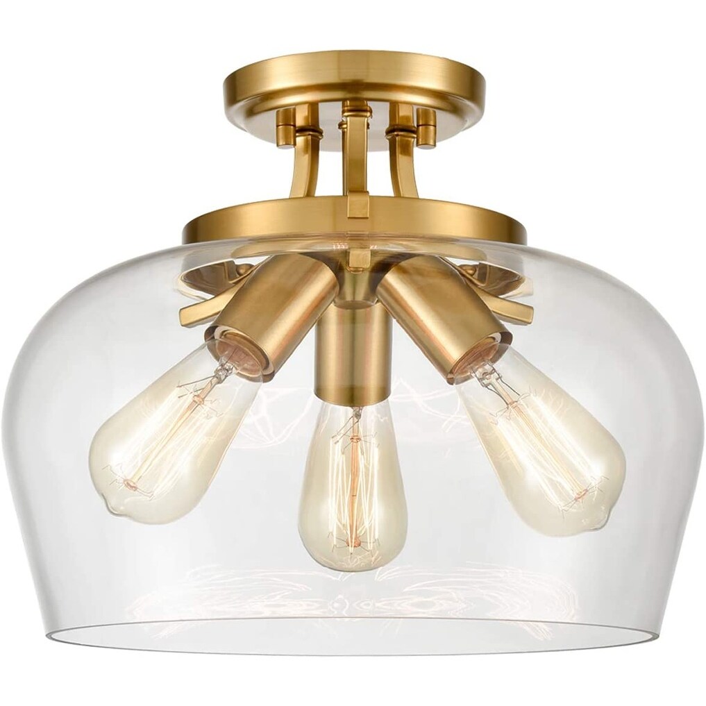 ✨Vintage✨ Six sided Brass & Decorative Glass Flush fit 3 Light Chandelier✨ 