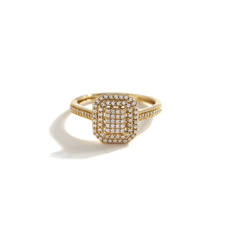 1/3ct TDW Diamond Cluster Double Halo Engagement Ring in 10k Yellow Gold for Women