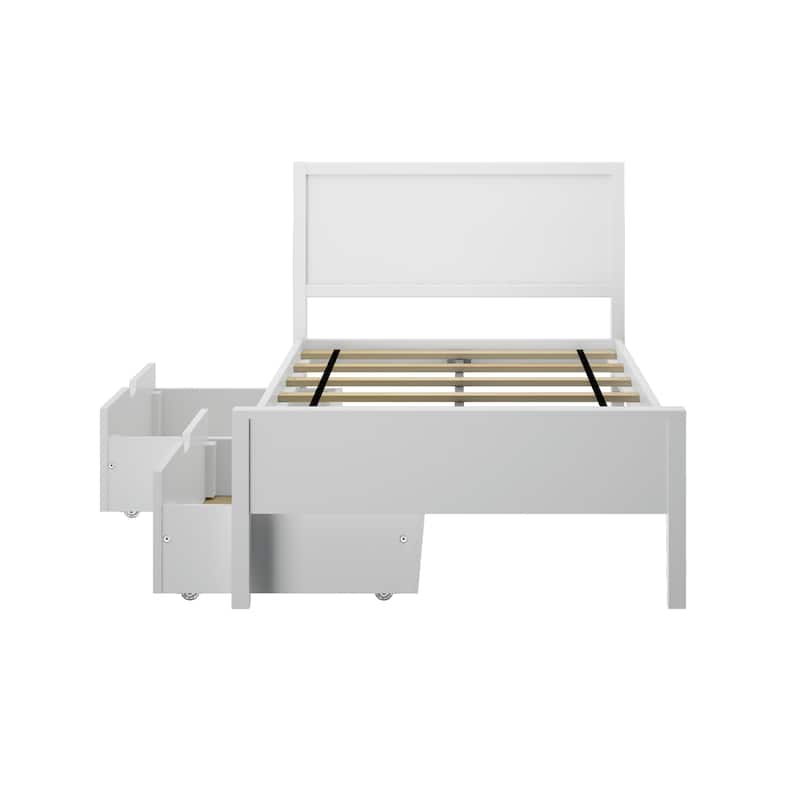 Max and Lily Twin-Size Bed with Panel Headboard and Storage Drawers