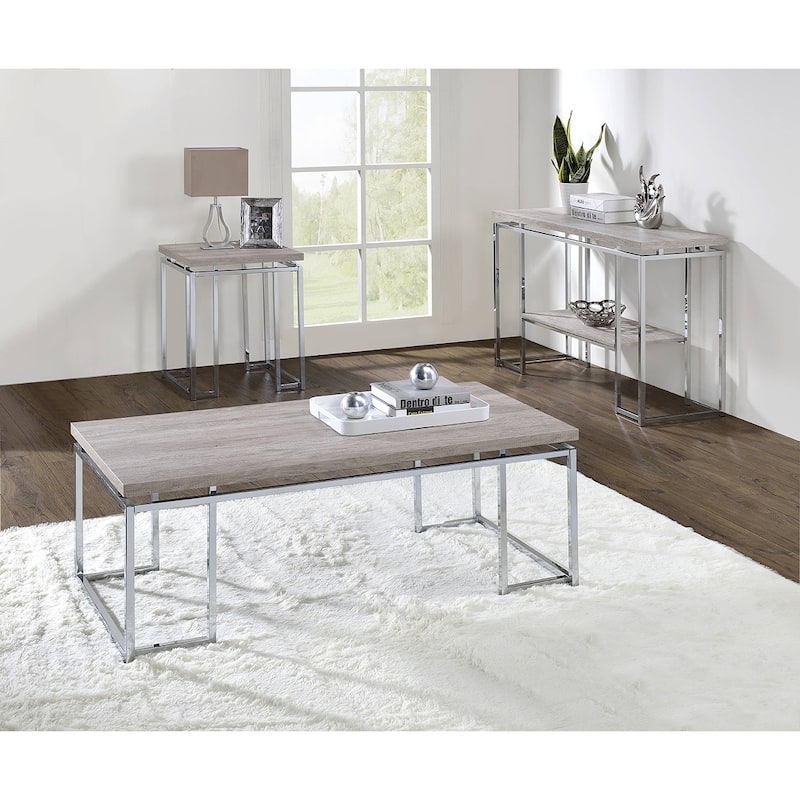 Kindler Natural Oak and Chrome Coffee Table with Metal Sled Base