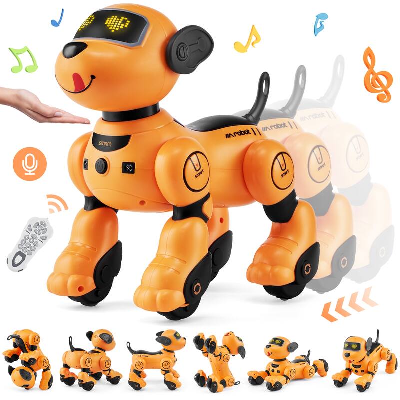 Remote Control Robot Cat/Dog Toy for Age 3 4 5 6 7 8 10 Year Old Boys Girls - Dog - Orange