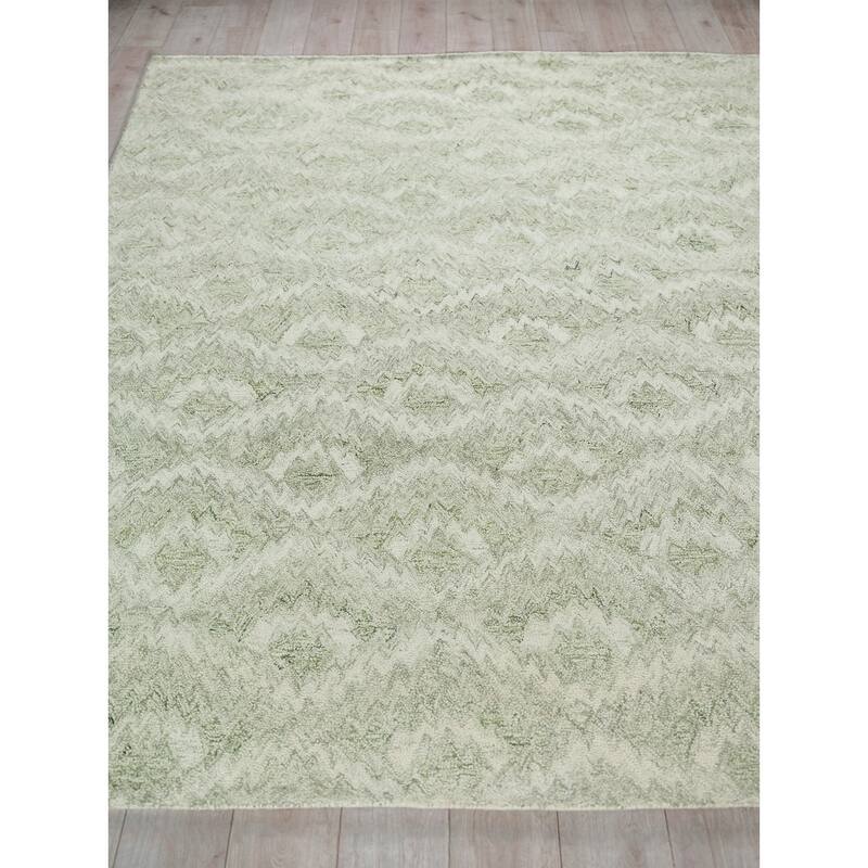 Bargello Light Green New Zealand Wool hand-tufted Area Rug