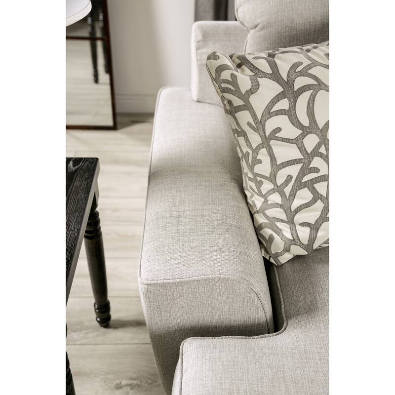 Bule Transitional Light Grey Upholstered Nailhead Loveseat with Pillows by Furniture of America