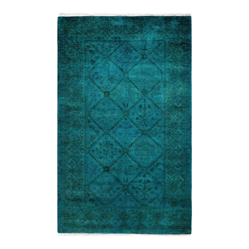 Overton Hand Knotted Wool Vintage Inspired Modern Contemporary Overdyed Blue Area Rug - 3' 3" x 5' 3"