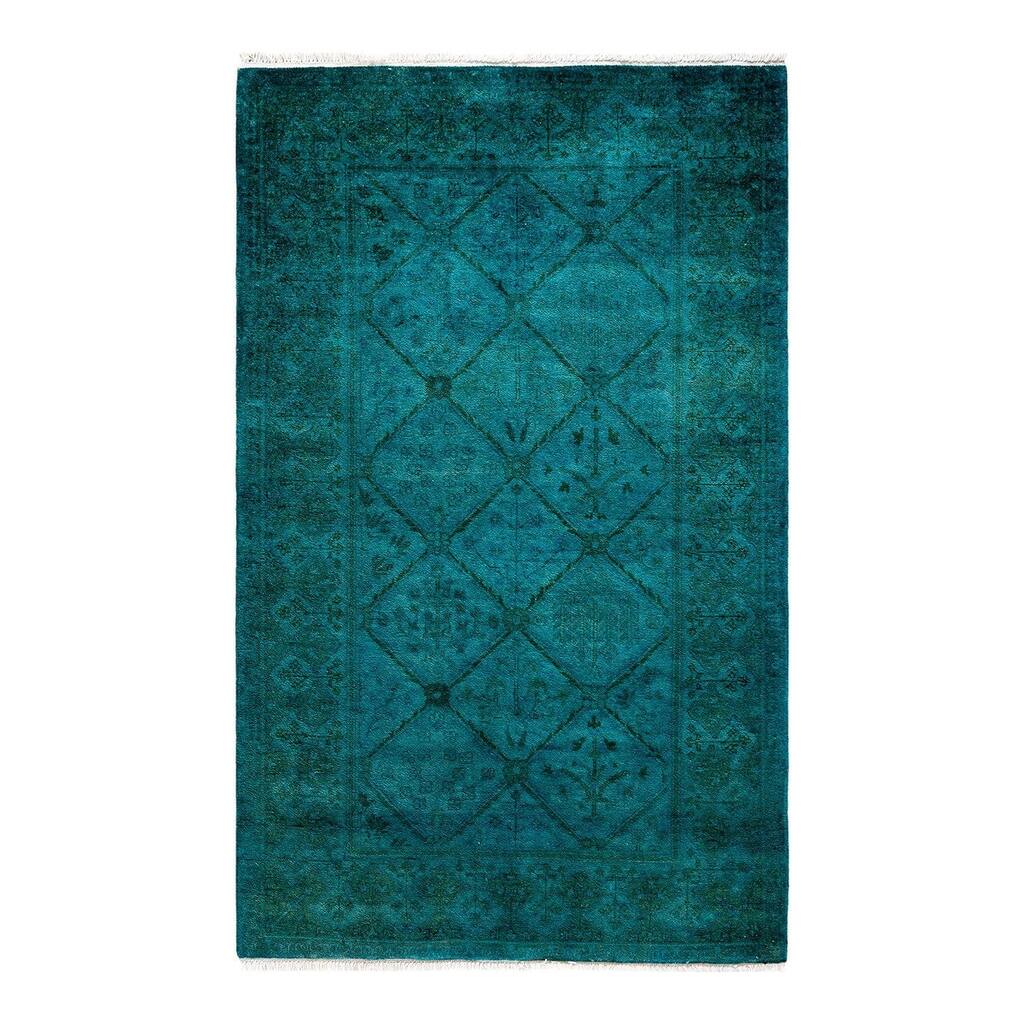 Overton Hand Knotted Wool Vintage Inspired Modern Contemporary Overdyed Blue Area Rug - 3' 3" x 5' 3"