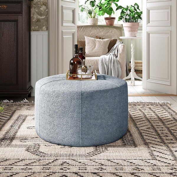 Chenille Pouf Ottoman Round Stuffed Foot Stool with Foam Filling Fluffy Storage Pouf for Living Room 31.5 X17.6 Floor Foot Rest Slowly