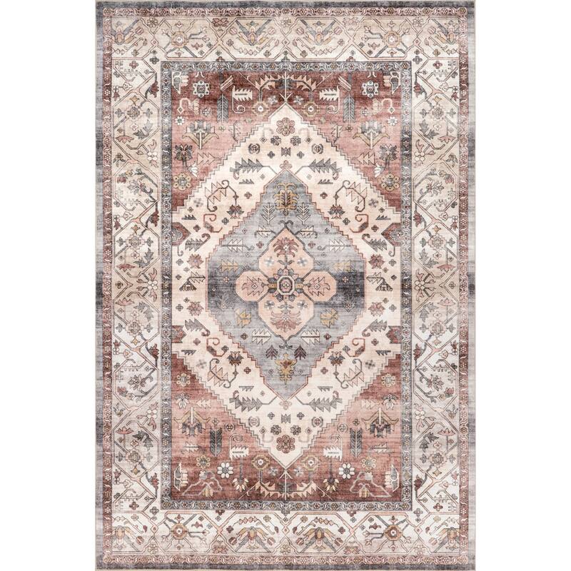 Nuloom Jenise SpinClean Traditional Medallion Machine Washable Area Rug