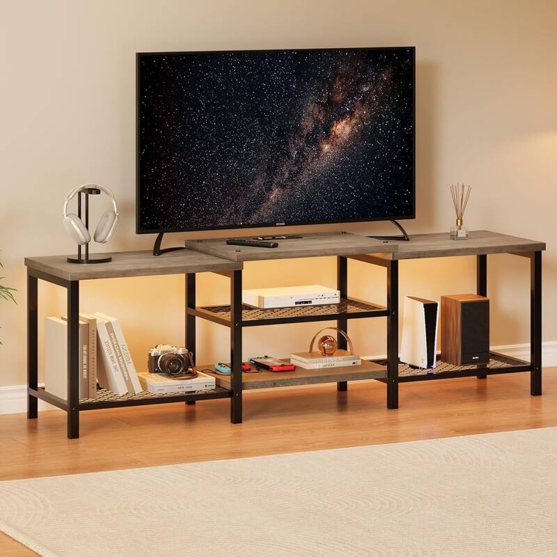 66.9" Entertainment Center TV Stand with Power Outlet for Living Room - N/A - Grey