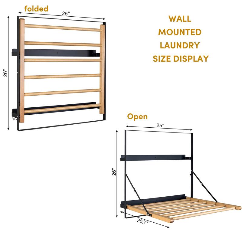 Wall Mounted Clothes Drying Rack Laundry Drying Rack Collapsible - Black