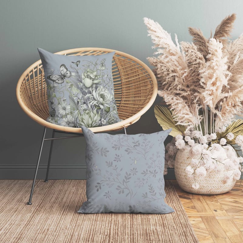 Garden Delights Faux Suede Reversible Throw Pillow Grey and Green