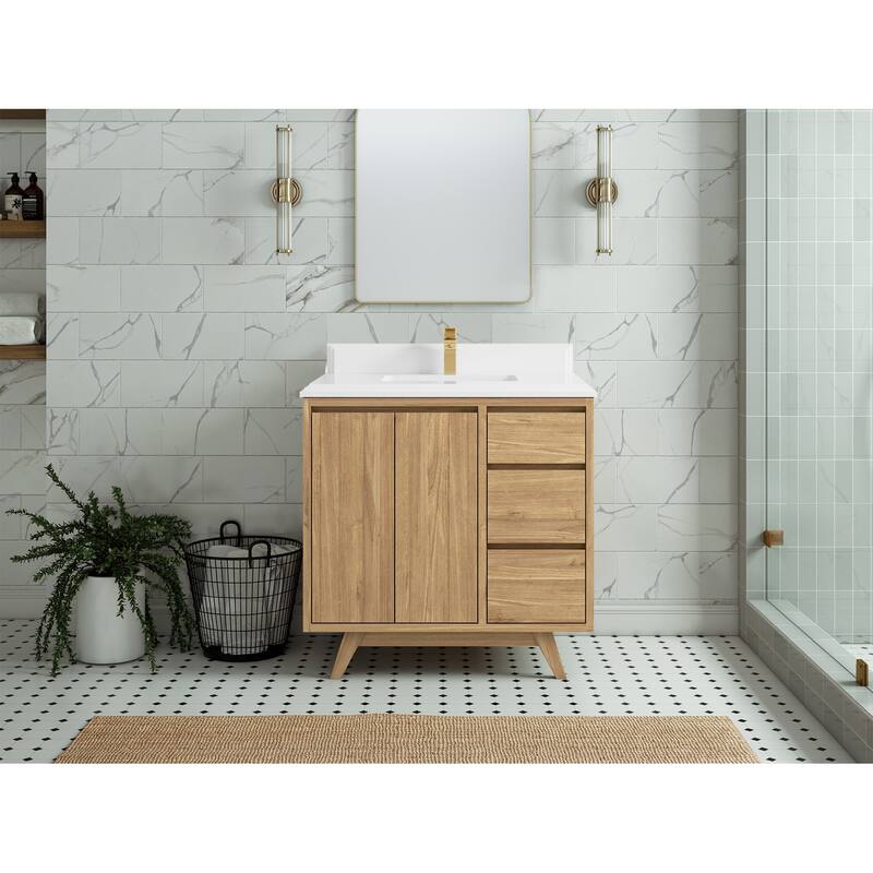 Willow Collections 36 in. W x 22 in. D Madison Teak Center Sink Bathroom Vanity with Countertop