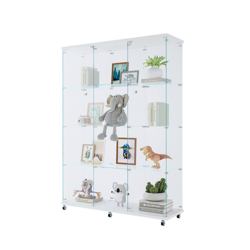 12 Shelves Glass Display Cabinet with 3 Columns and Lock, Curio Cabinets Tempered Glass Floor Standing Bookshelf for Living Room