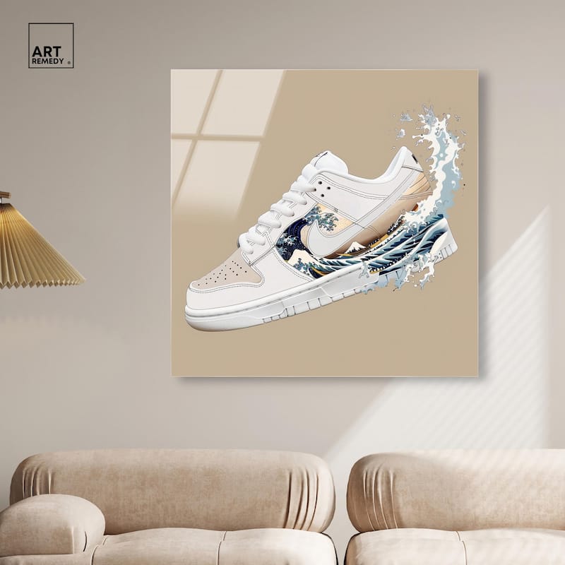 Great Wave Sneaker Splash Acrylic by Art Remedy, Ready to Hang